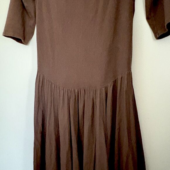 LUNA LUZ Brown Drape Shoulder DRESS Sz M MADE IN USA Cotton Blend T17 - Picture 4 of 8